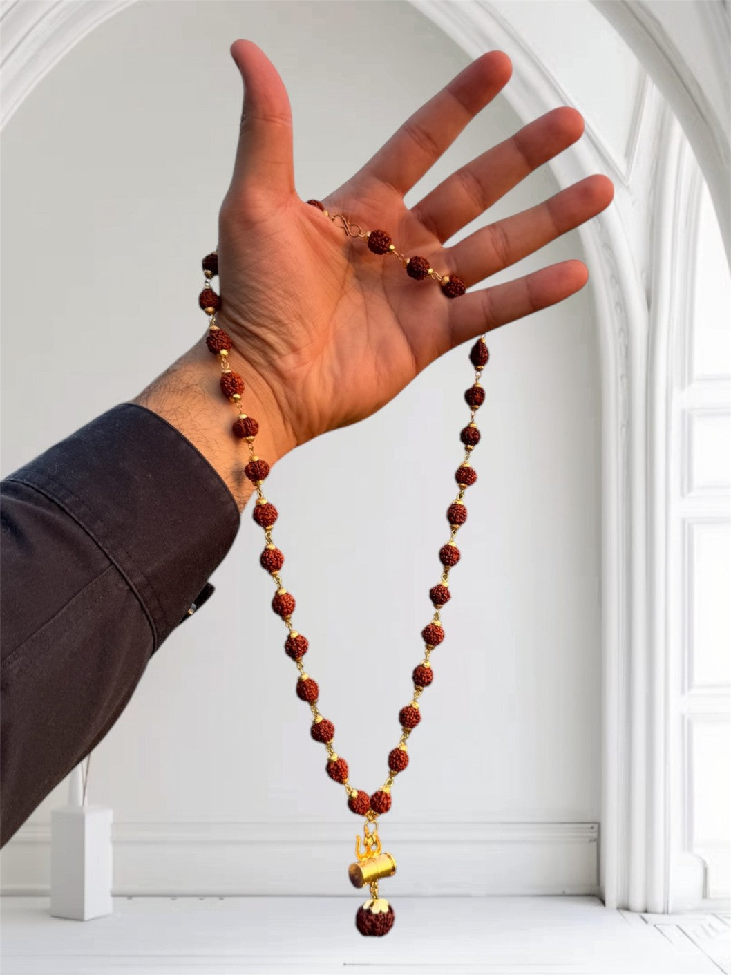 OM Shiva Trishool Damroo Rudraksha Necklace 54 Beads with Certification (Buy 1 Get 1 Free)