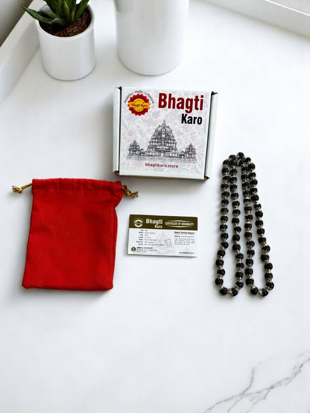 Silver Plated Original Karungali Mala Ebony Wood Beads with Govt. Certification (Buy 1 Get 1 Free)