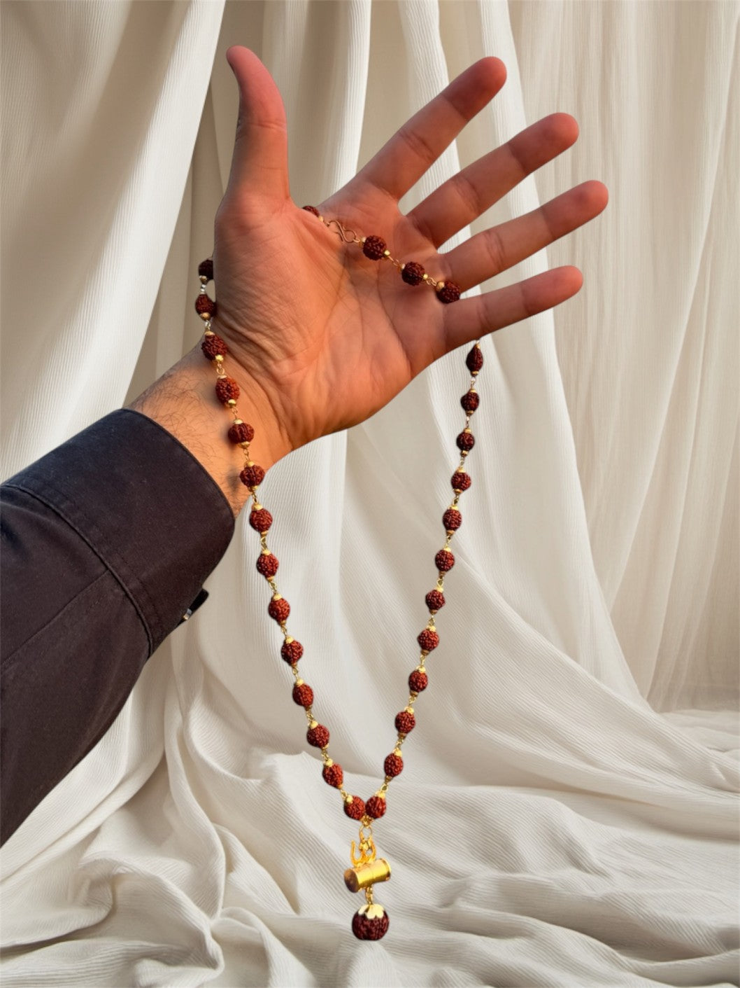 OM Shiva Trishool Damroo Rudraksha Necklace 54 Beads with Certification (Buy 1 Get 1 Free)