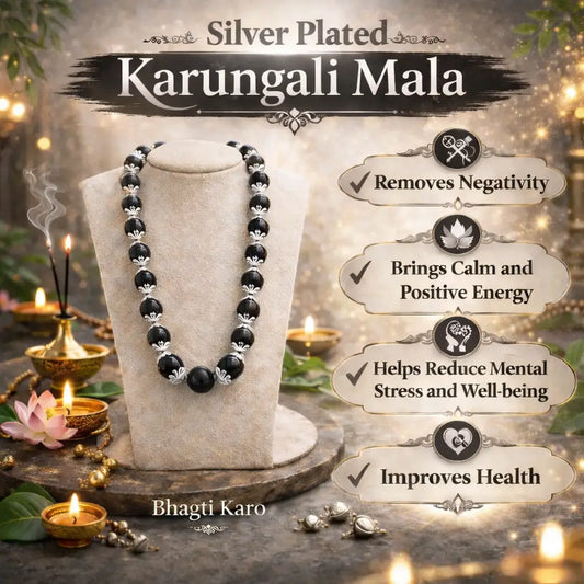 Silver Plated Original Karungali Mala - Natural Ebony Wood with Govt. Certification (Buy 1 Get 1 Free) + Free Gifts