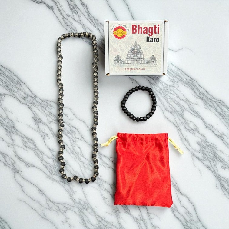 Combo of Original Silver Karungali Malai & Karungali Bracelet with Govt. Certification