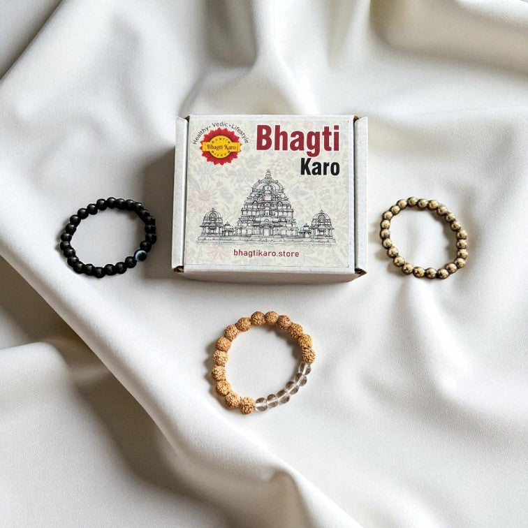 Combo of Pyrite Bracelet, Evil Eye Bracelet & Rudraksha with Clear Crystals Bracelets with Govt. Certification