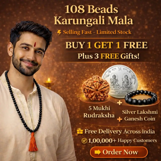 108 Beads Original Karungali Mala - Ebony Wood Beads with Govt. Certification (Buy 1 Get 1 Free) + 3 Free Gift