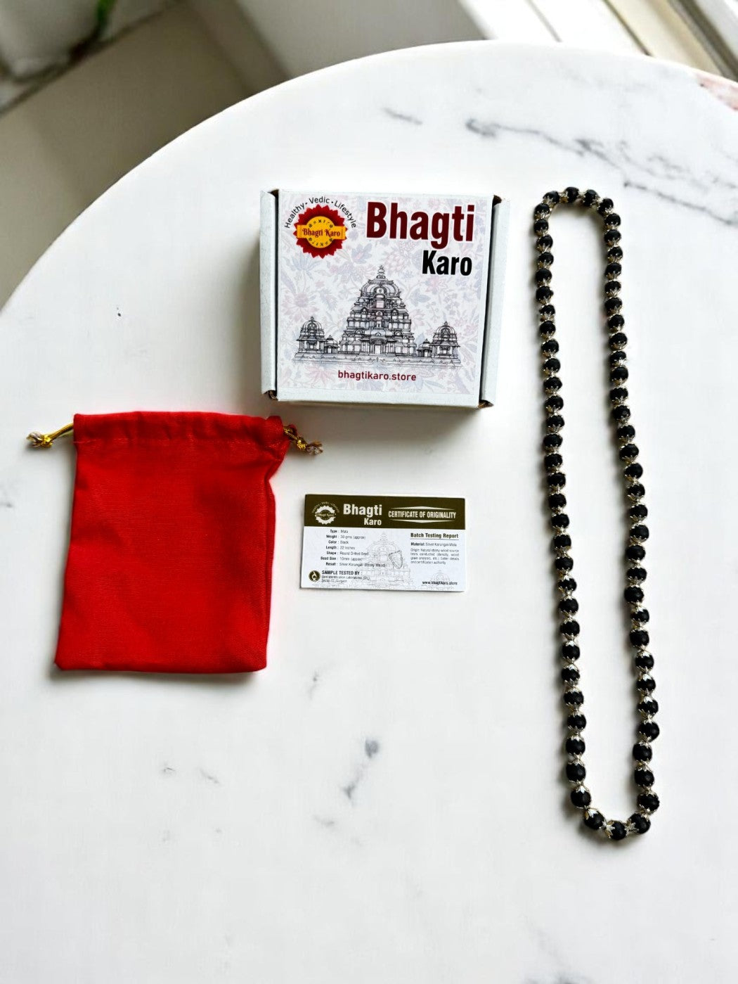 Silver Plated Original Karungali Mala Ebony Wood Beads with Govt. Certification (Buy 1 Get 1 Free)