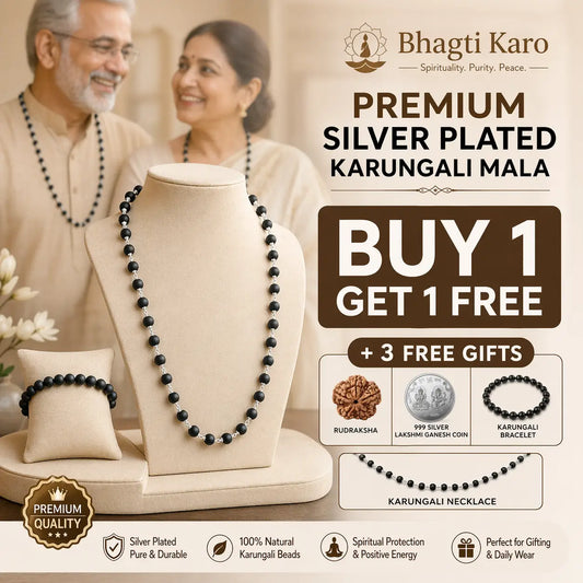 Silver Plated Original Karungali Mala - Natural Ebony Wood with Govt. Certification (Buy 1 Get 1 Free) + 3 Free Gifts