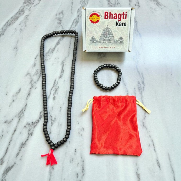 Combo of Original 108-Beads Karungali Malai & Karungali Bracelet with Govt. Certification