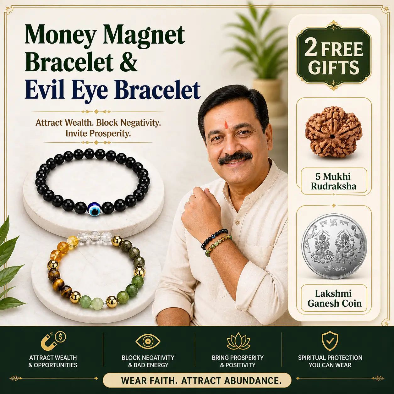 Combo of Dhan Yog Bracelet & Evil Eye Bracelet + 2 Free Gifts