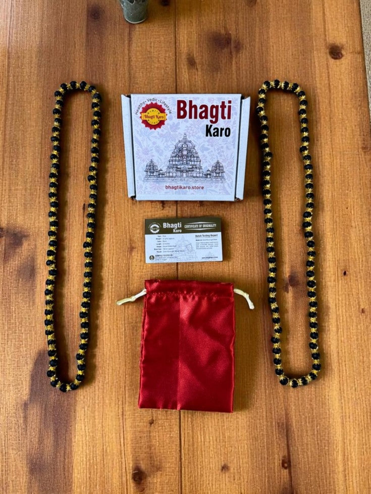 Gold Plated Karungali Mala Original Ebony Wood with Certification (Buy 1 Get 1 Free)