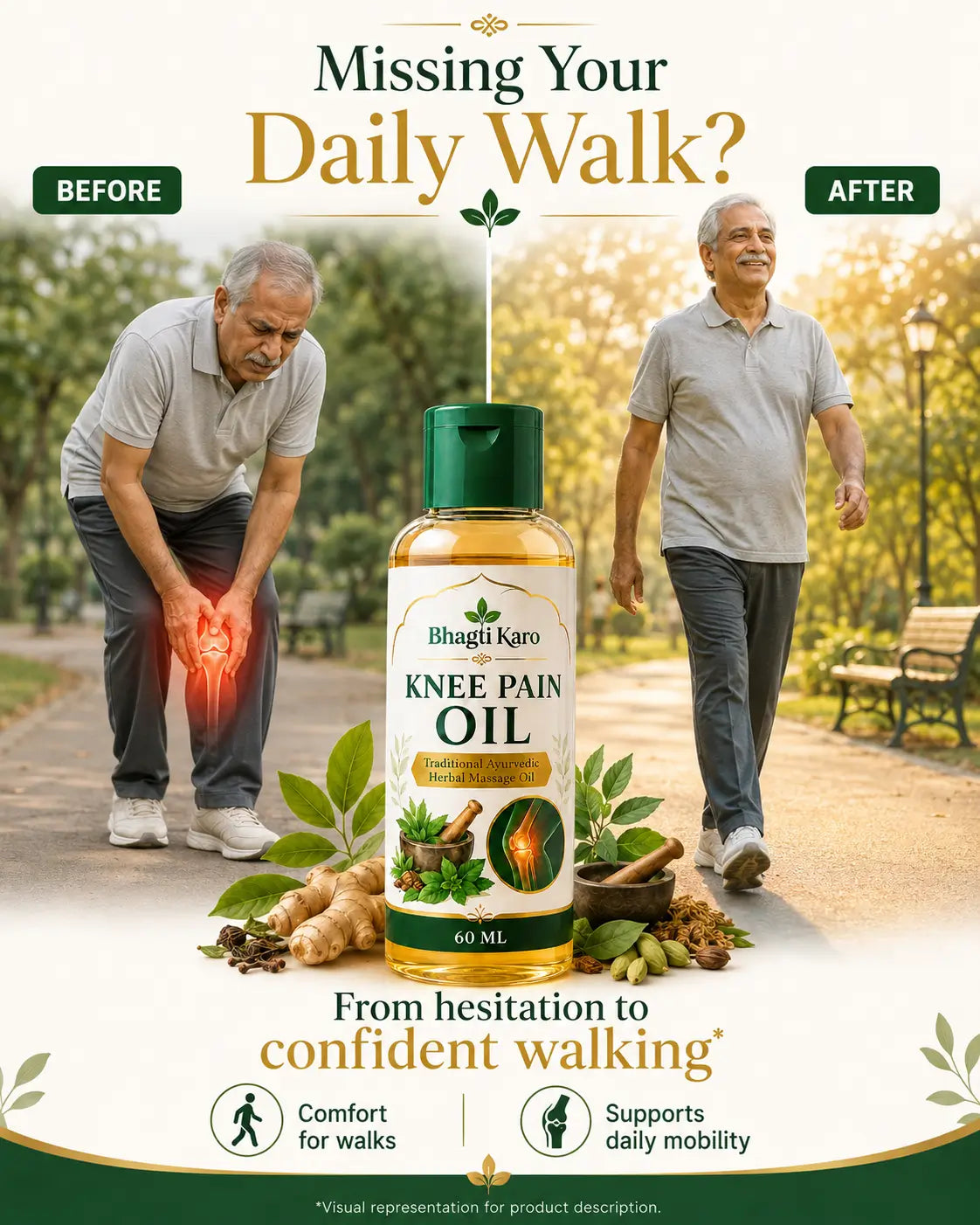 Ayurvedic Knee Pain Relief Oil by Bhagti Karo (Buy 1 Get 1 Free)