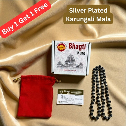 Silver Plated Original Karungali Mala Ebony Wood Beads with Govt. Certification (Buy 1 Get 1 Free)