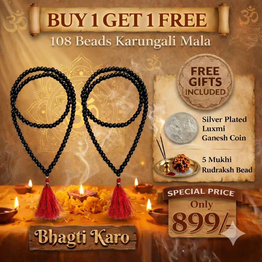 108 Beads Original Karungali Mala - Ebony Wood Beads with Govt. Certification (Buy 1 Get 1 Free) + Free Gift