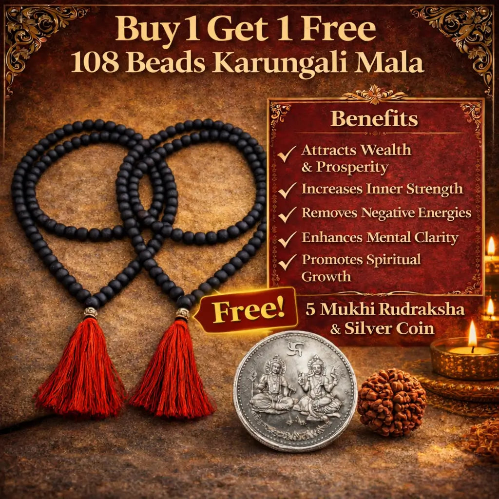 108 Beads Original Karungali Mala - Ebony Wood Beads with Govt. Certification (Buy 1 Get 1 Free) + Free Gift