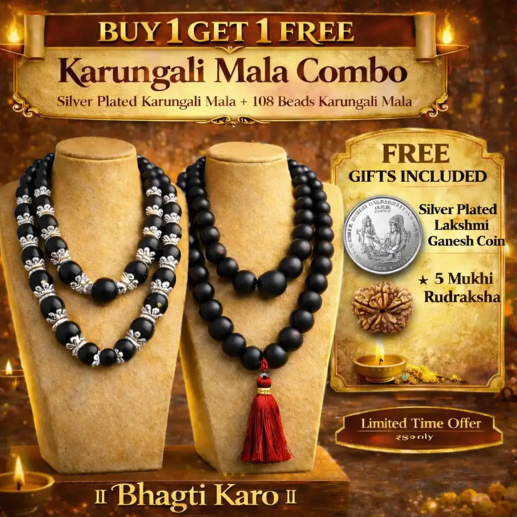 Combo of Original 108 Beads & Silver Plated Karungali Mala + Free Gifts