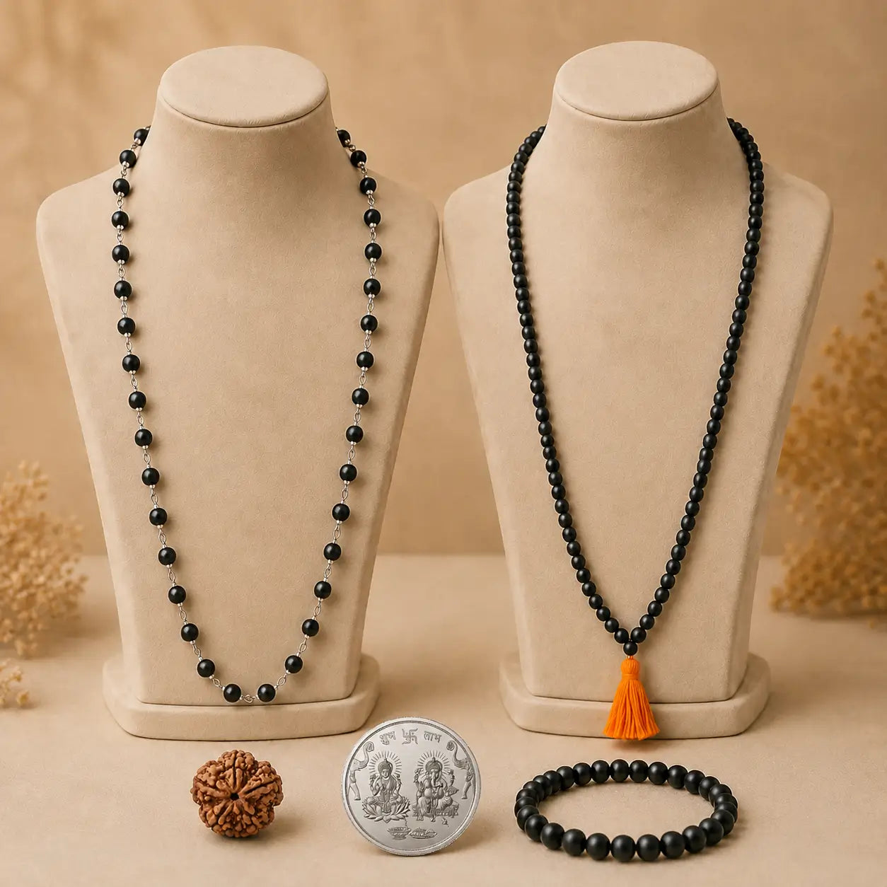 2 Karungali Malas (Black and Silver Plated) + 3 Free Gifts