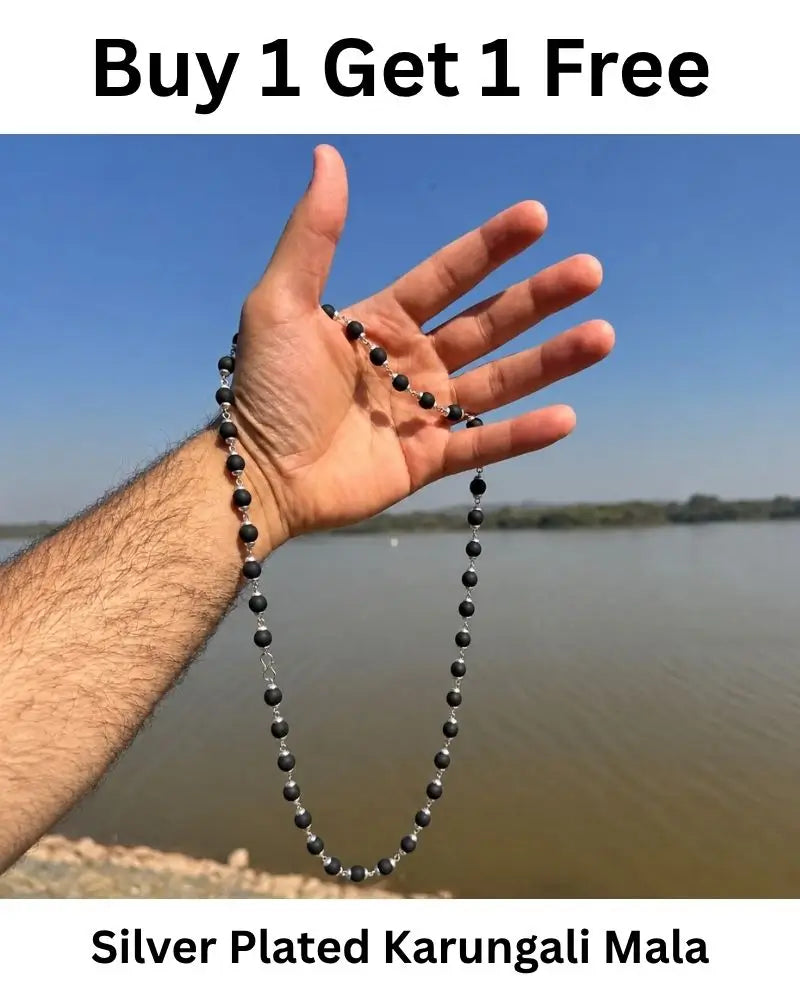 Silver Plated Original Karungali Mala - Natural Ebony Wood with Govt. Certification (Buy 1 Get 1 Free)