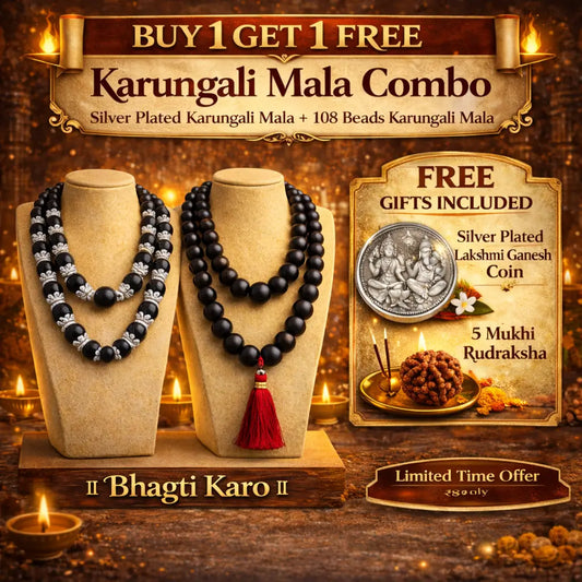 Combo of Original 108 Beads & Silver Plated Karungali Mala + Free Gifts