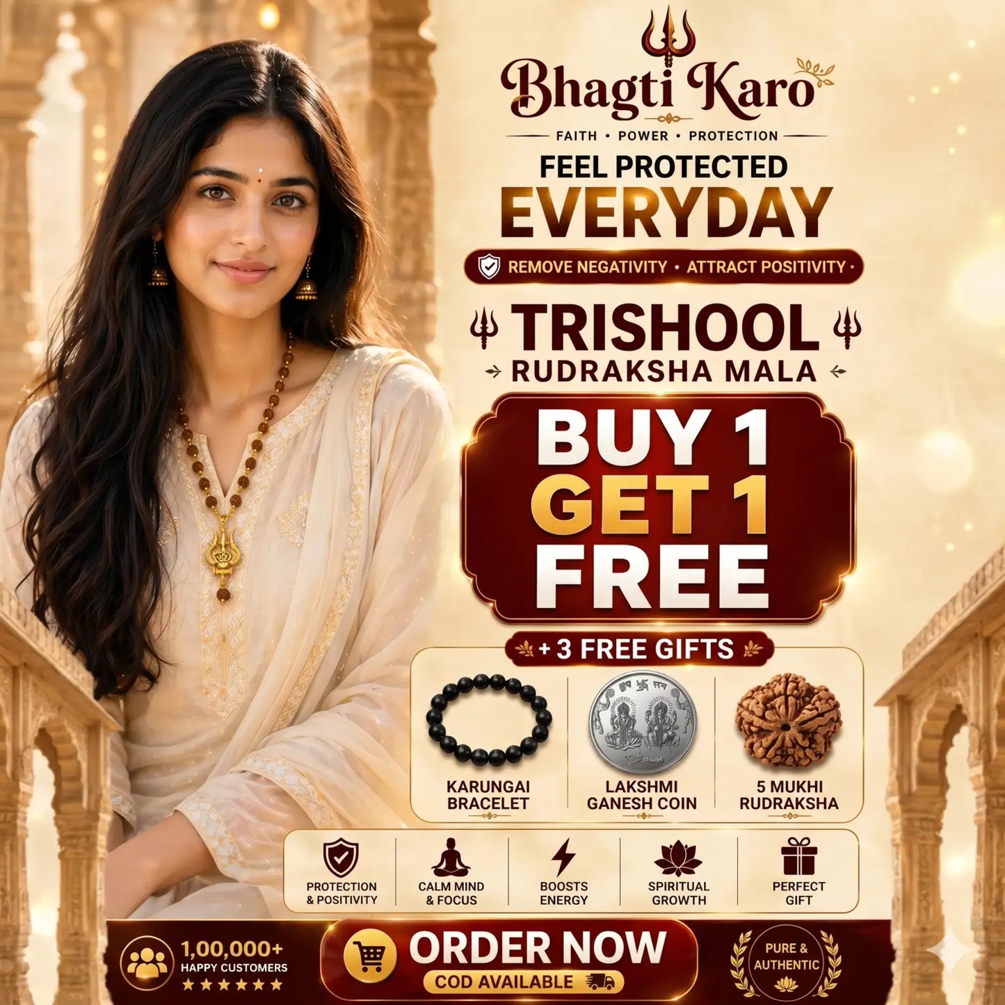 2 Trishul Rudraksha Malas (Buy 1 Get 1 Free) + 3 Free Gifts