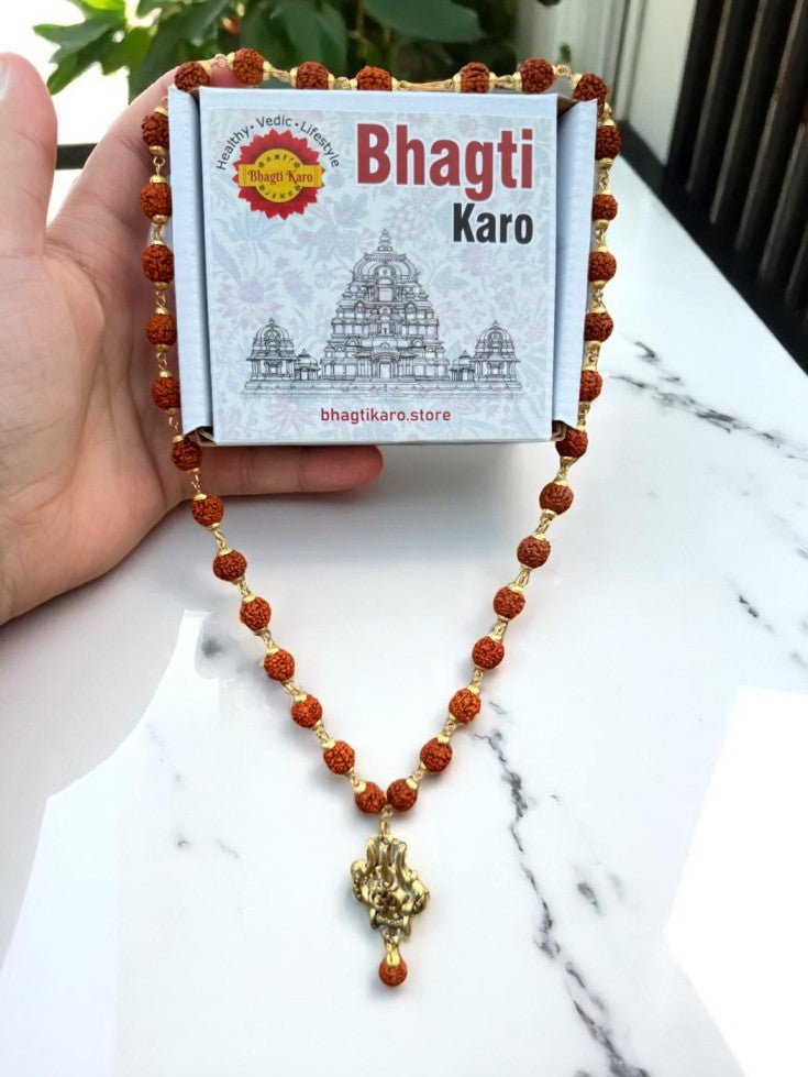 OM Shiva Trishool Rudraksha Necklace 54 Beads with Govt. Certification (Buy 1 Get 1 Free)