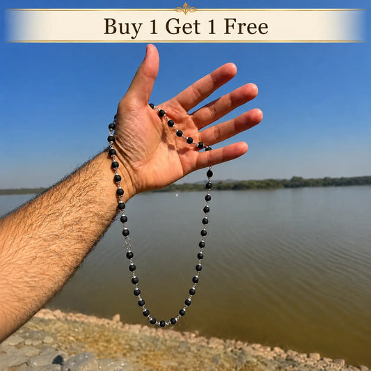 2 Silver Plated Original Karungali Mala - Natural Ebony Wood with Govt. Certification (Buy 1 Get 1 Free)