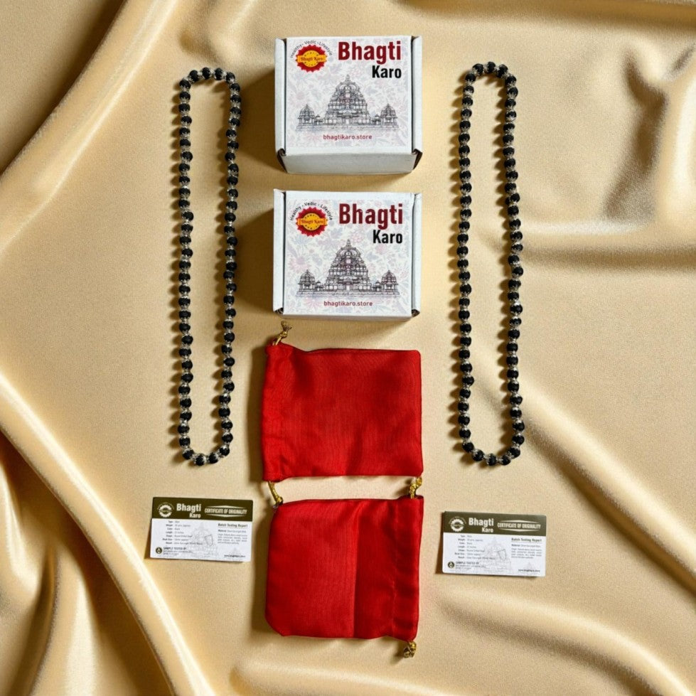 Silver Plated Original Karungali Mala Ebony Wood Beads with Govt. Certification (Buy 1 Get 1 Free)