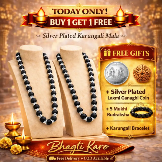 Silver Plated Original Karungali Mala - Natural Ebony Wood with Govt. Certification (Buy 1 Get 1 Free) + Free Gifts