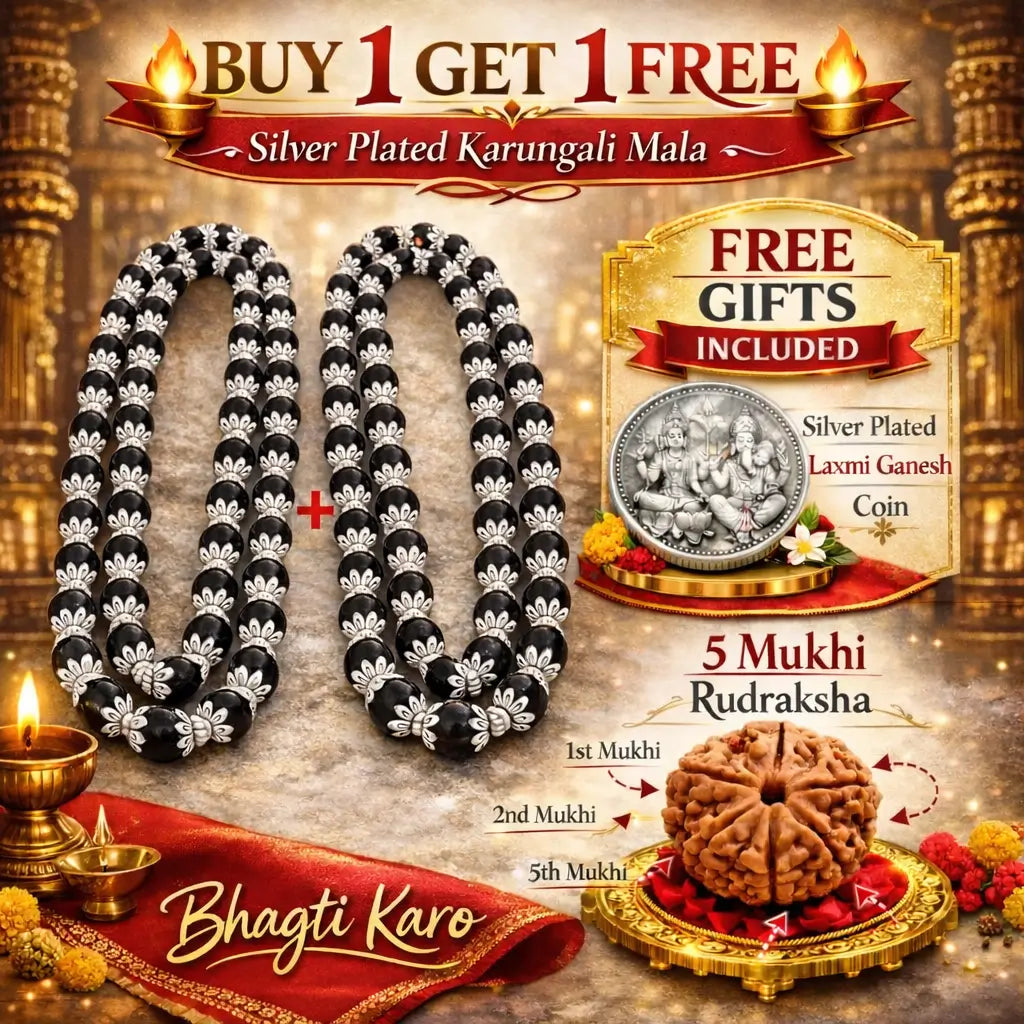 Silver Plated Original Karungali Mala - Natural Ebony Wood with Govt. Certification (Buy 1 Get 1 Free) + Free Gifts