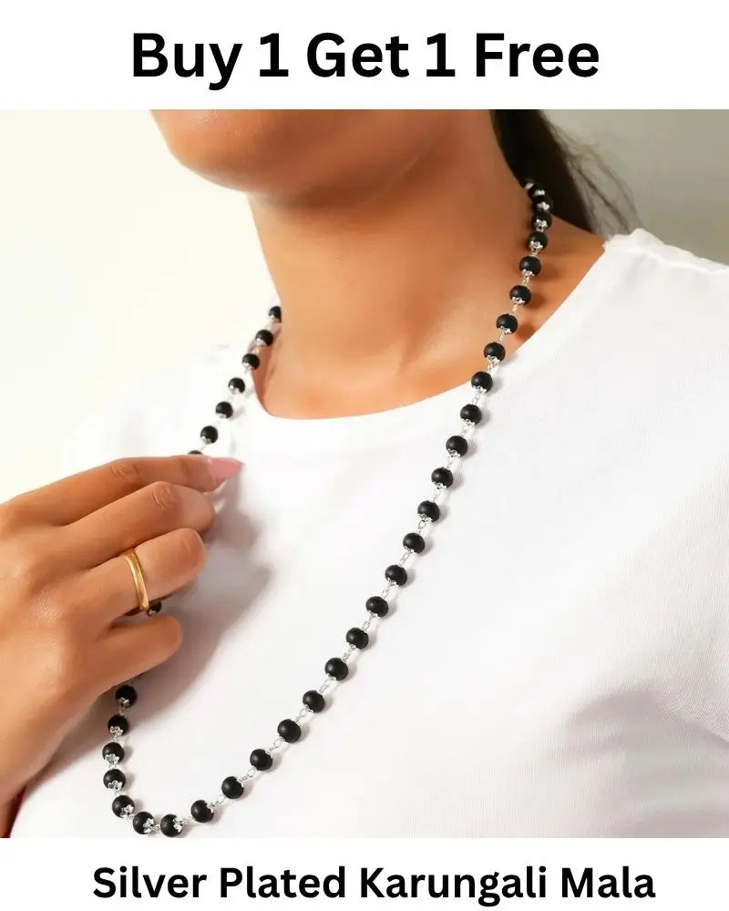 Silver Plated Original Karungali Mala - Natural Ebony Wood with Govt. Certification (Buy 1 Get 1 Free)