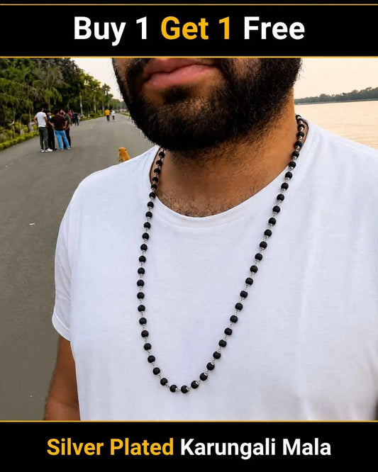 2 Silver Plated Karungali Mala with Govt Certification (Buy 1 Get 1 Free)