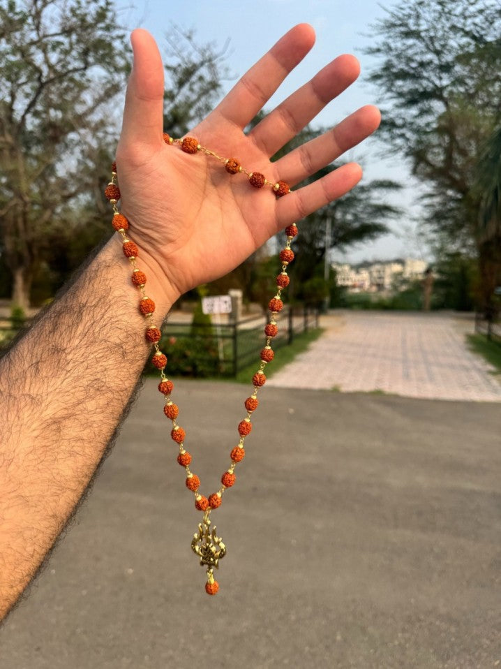 OM Shiva Trishool Rudraksha Necklace 54 Beads with Govt. Certification (Buy 1 Get 1 Free)
