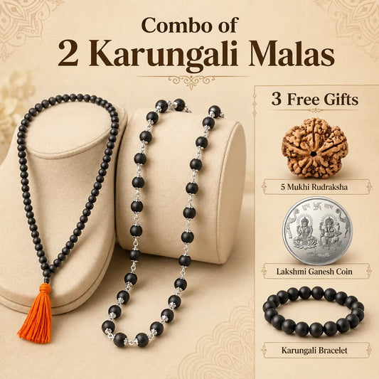 Combo of 2 Karungali Malas (Black and Silver) + 3 Free Gifts