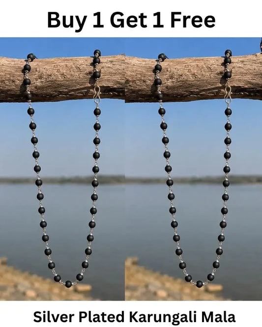 Silver Plated Original Karungali Mala - Natural Ebony Wood with Govt. Certification (Buy 1 Get 1 Free)