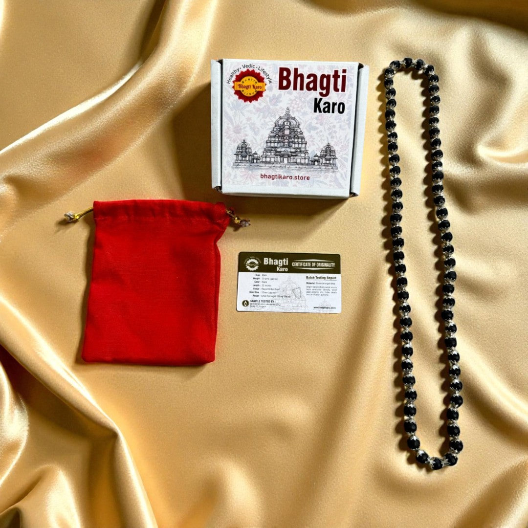 Silver Plated Original Karungali Mala Ebony Wood Beads with Govt. Certification (Buy 1 Get 1 Free)