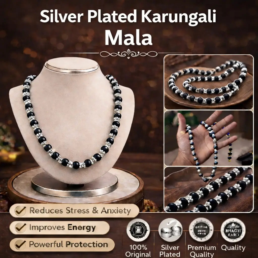 Silver Plated Original Karungali Mala - Natural Ebony Wood with Govt. Certification (Buy 1 Get 1 Free) + Free Gifts
