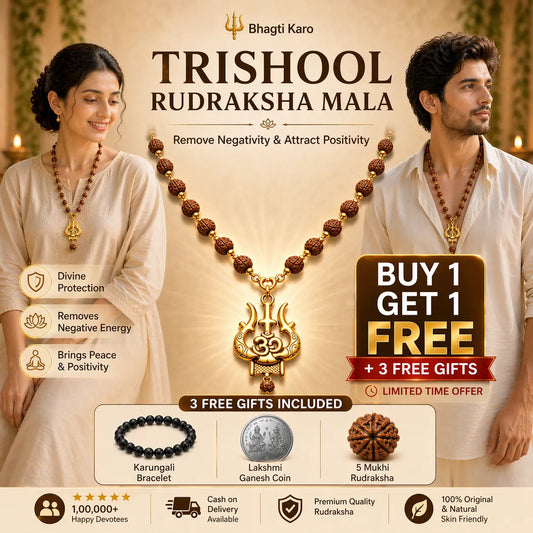 Om Shiva Trishool Rudraksha Necklace (Buy 1 Get 1 Free) + 3 Free Gifts