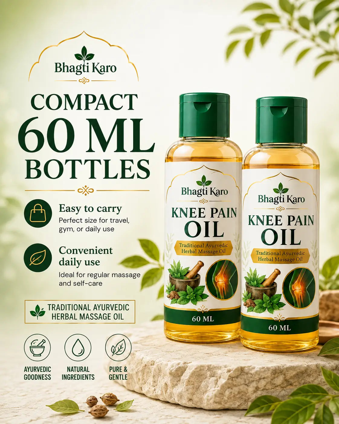 Ayurvedic Knee Pain Relief Oil by Bhagti Karo (Buy 1 Get 1 Free)