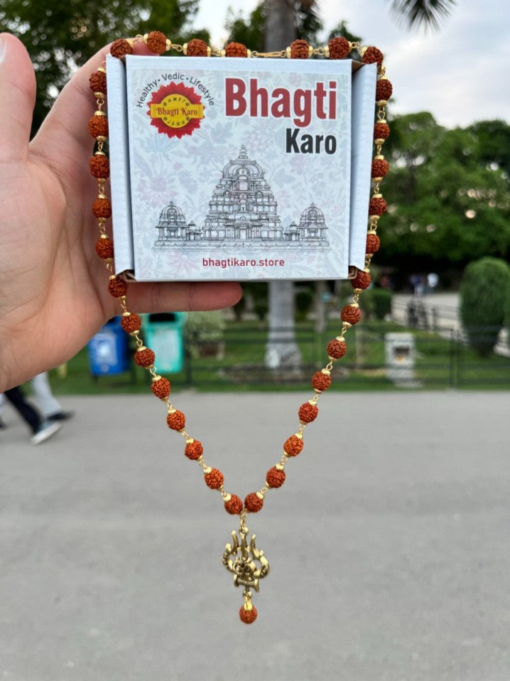 OM Shiva Trishool Rudraksha Necklace 54 Beads with Govt. Certification (Buy 1 Get 1 Free)