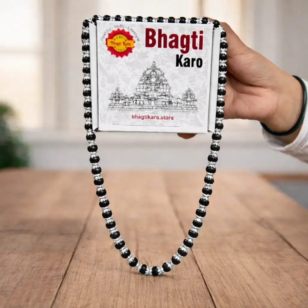 Silver Plated Original Karungali Mala - Natural Ebony Wood with Govt. Certification (Buy 1 Get 1 Free) + Free Gifts