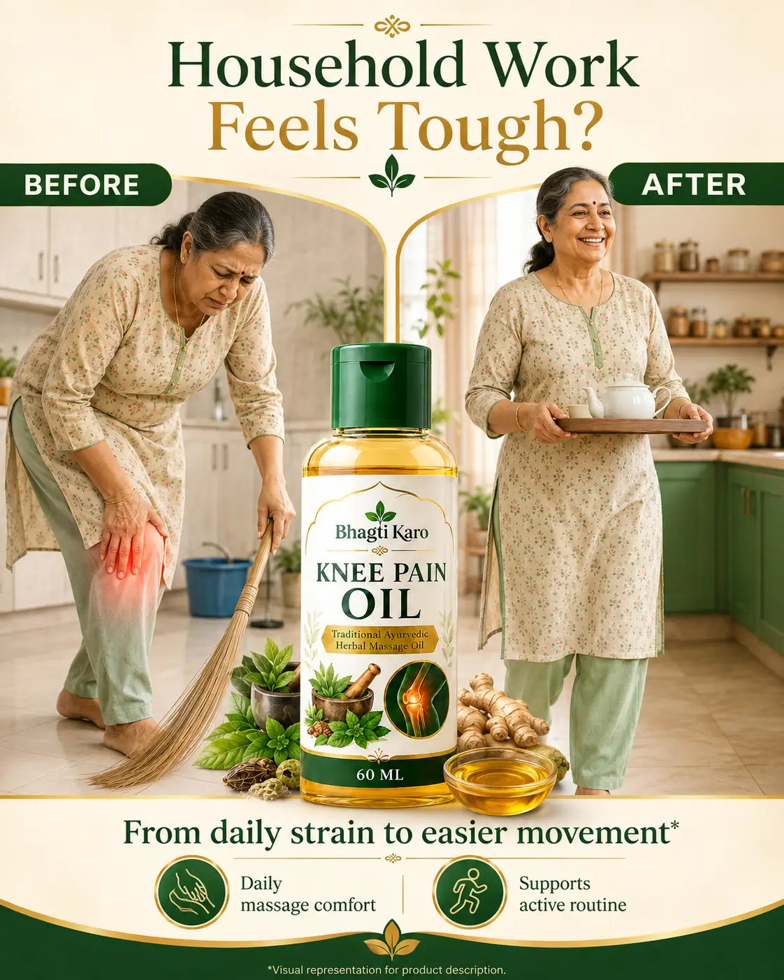 Ayurvedic Knee Pain Relief Oil by Bhagti Karo (Buy 1 Get 1 Free)