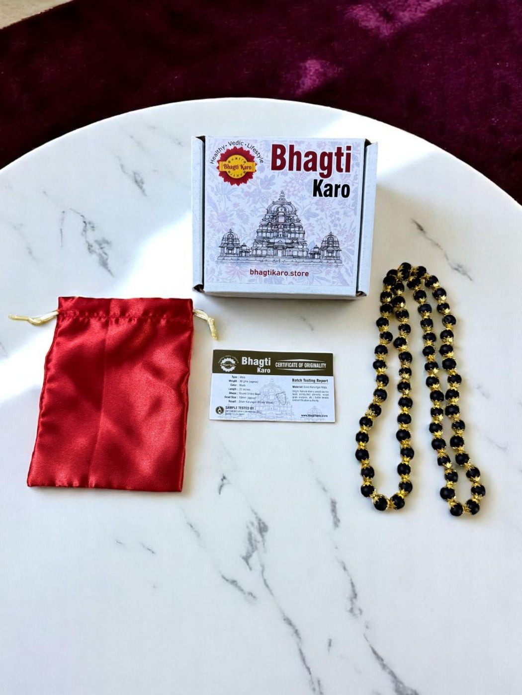 Gold Plated Karungali Mala Original Ebony Wood with Certification (Buy 1 Get 1 Free)