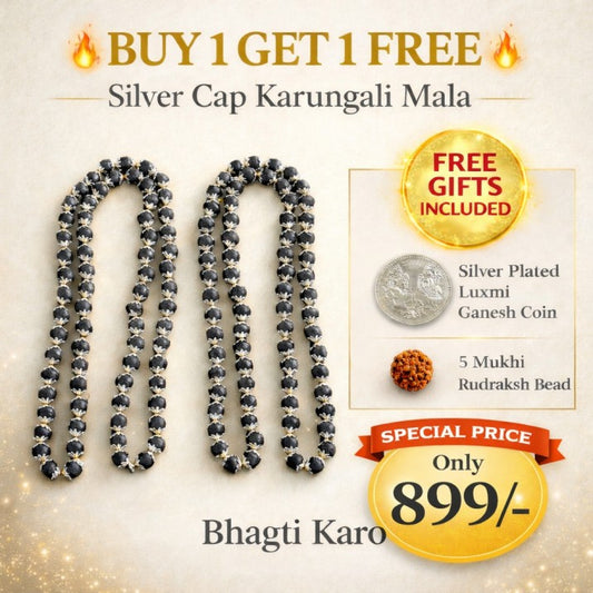 Silver Plated Original Karungali Mala - Natural Ebony Wood with Govt. Certification (Buy 1 Get 1 Free) + Free Gifts