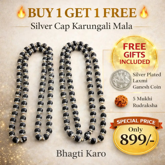 Silver Plated Original Karungali Mala - Natural Ebony Wood with Govt. Certification (Buy 1 Get 1 Free) + Free Gifts
